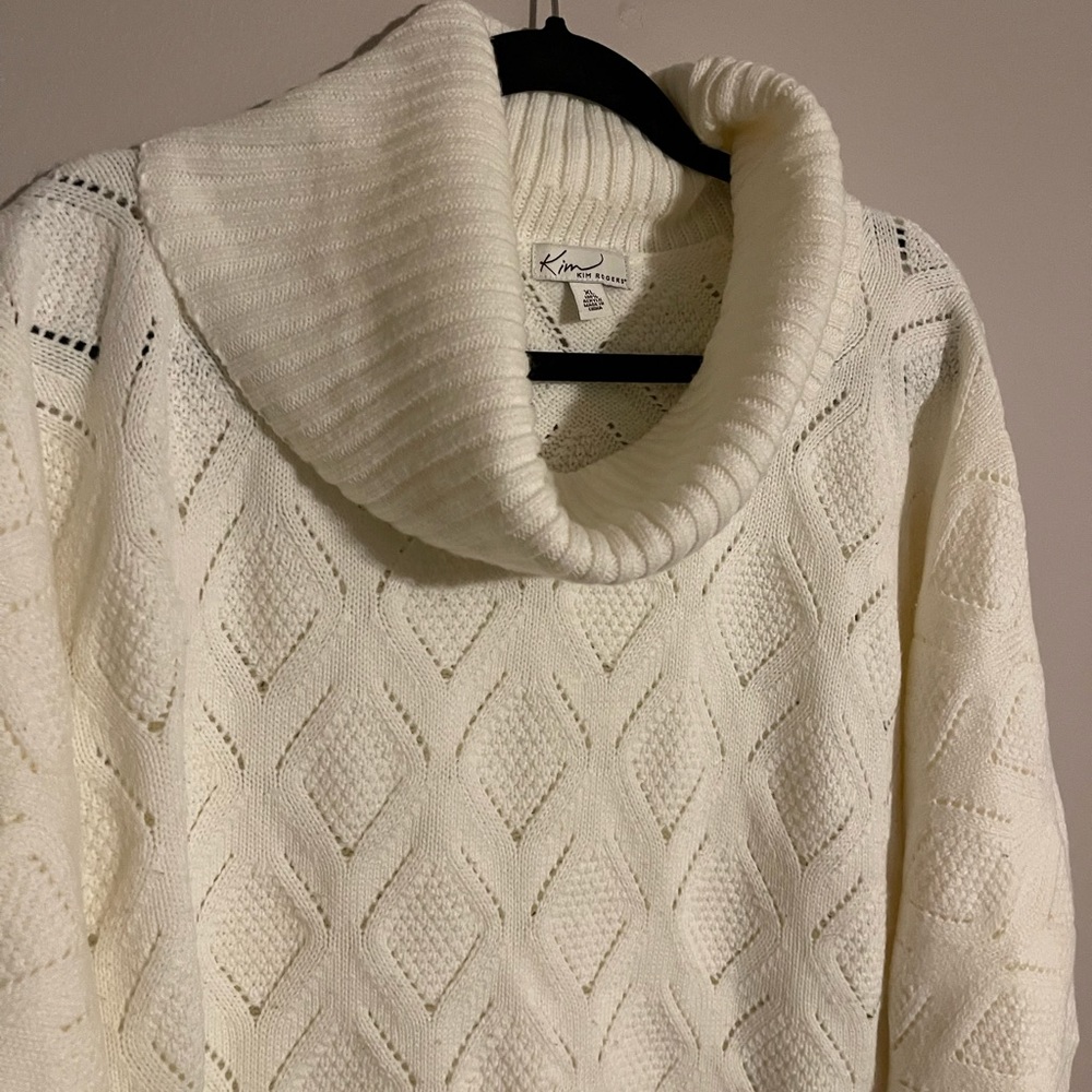 Kim Rogers White Sweater Soft Acrylic 3/4 Length Sleeves size XL